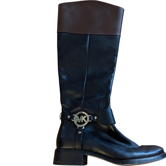 Michael Kors Leather Knee High Riding Boots Black Two Tone Side Zip Sz 6 ST14G - Picture 4 of 11
